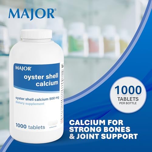 MAJOR Oyster Shell Calcium 500mg, Gluten-Free, 1000 Tablets (1-Pack) | Dietary Supplement for Bone Health and Joint Support, Mineral Supplement, Helps Support Healthy Calcium Levels