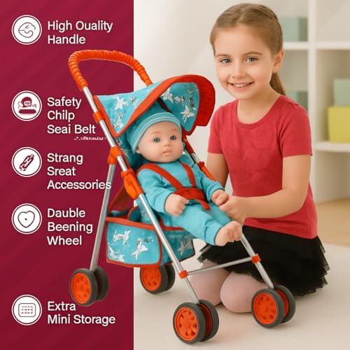 fash n kolor, My First Baby Doll Stroller with Flower Design with Basket in The Bottom- 2 Free Magic Bottles Included