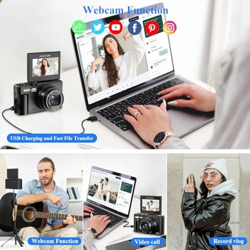 4K Digital Camera for Photography, 64MP Vlogging Camera for YouTube, WiFi Vlog Cameras with 18X Digital Zoom, 3'' Flip Screen and 32GB TF Card, Pink