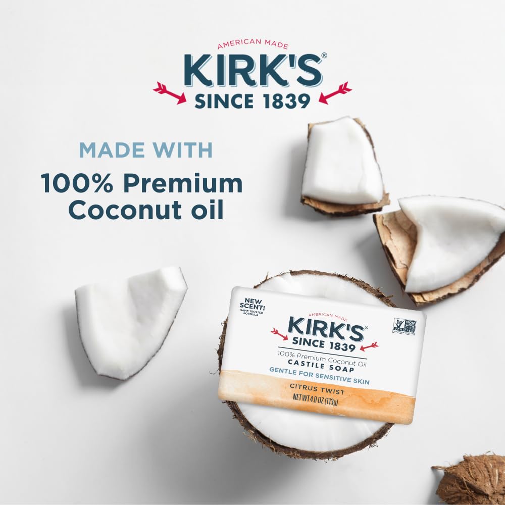 Kirk's Castile Bar Soap, Aloe Vera - Clinically Tested, Safe for Sensitive Skin with Coconut Oil, Vegan and Non-GMO - 4 oz Bars, 6 Pack