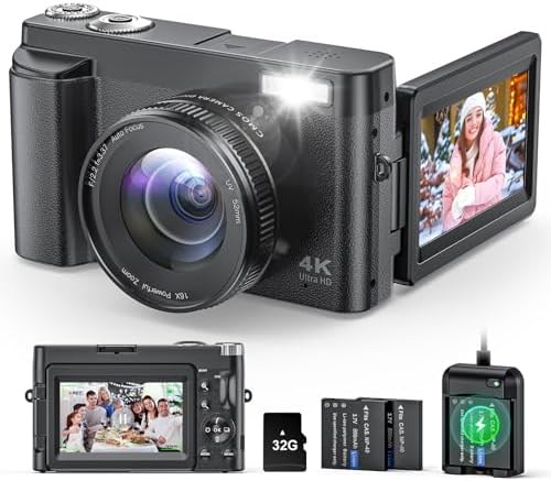 4K Digital Camera for Beginners & Teens, with Flip Screen, 32G Card(Black) | 48MP Camera for Photography, Vlogging Camera for YouTube, Travel
