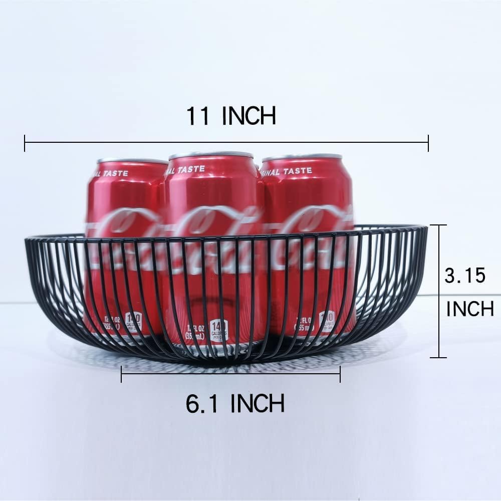 Black Metal Wire Fruit Basket Bowl For Kitchen, Living Room, Office - Large Decorative Centerpiece To Display Fruit, Vegetables, Bread, Candy