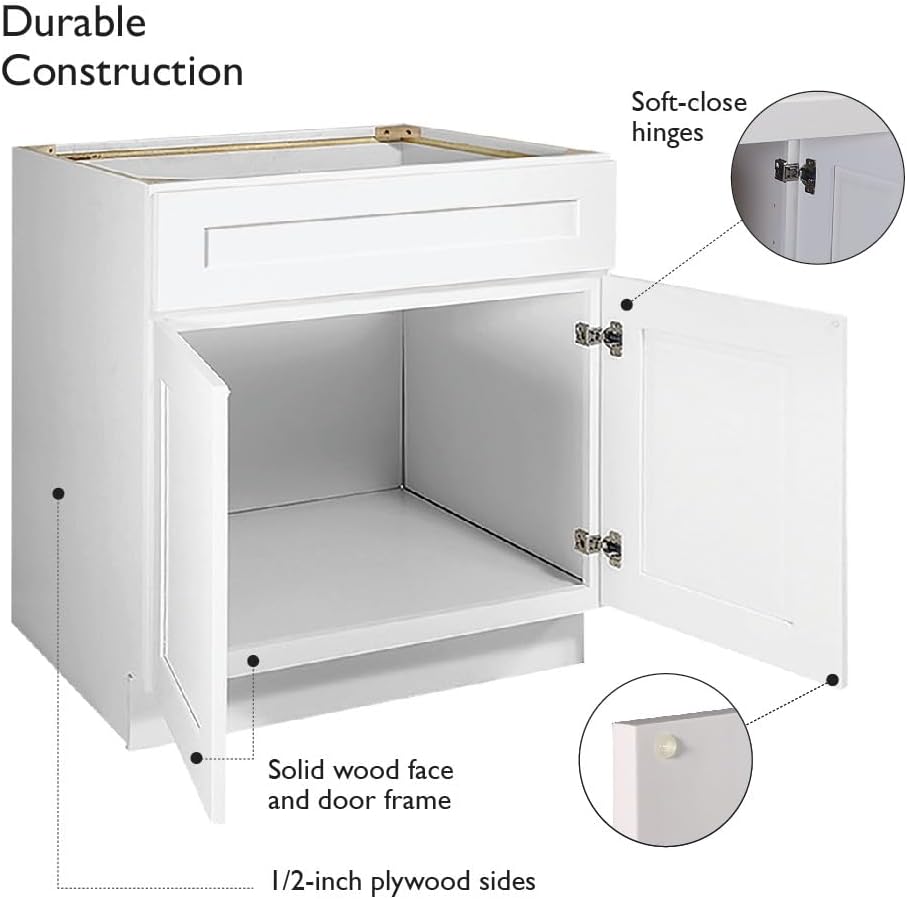 Design House Brookings Kitchen Sink Base Cabinet, 36", White | Floor Mount, Contemporary/Modern, Wood, Kitchen, 561498