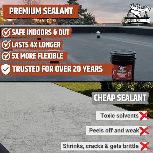 Liquid Rubber Waterproof Sealant - Roof & Gutter Coating, Black, 1 Quart | DIY Leak Repair Coating, Flexible Elastomeric Waterproofing Membrane for Flat & Low-Slope Roofs, Gutters, Concrete, Plywood