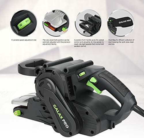 GALAX PRO 1010W Belt Sander, 120-380 RPM 6-Variable Speed Settings | Electric Sander with 5 Sanding Belts(76x533 MM), Dust Bag,for wood