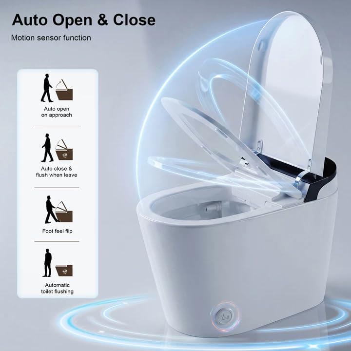 Smart Toilet with Built-in Bidet, One Piece Tankless Electric Bidet Toilet, Heated Seat & Warm Dryer, Auto Lid, Walk-Away Flush, Foot Sensor