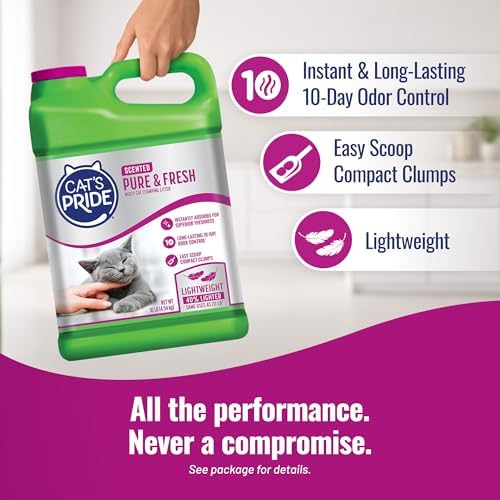 Cat's Pride Premium Lightweight Clumping Litter: Pure & Fresh - Up to 10 Days of Powerful Odor Control - Multi-Cat, Scented, 10 Pounds