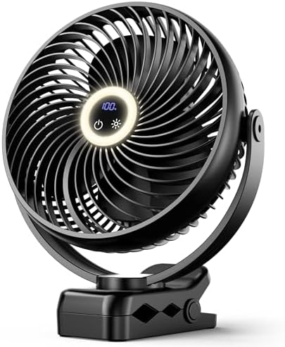 Koonie 8" Clip on Fan, 10000mAh Rechargeable Battery, Strong Airflow, Black