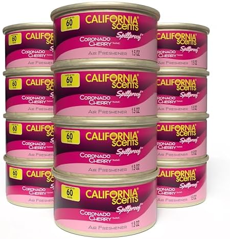 Can Air Freshener and Odor Neutralizer by California Scents, Set of 12 Spillproof Cans for Home and Car, Coronado Cherry, 1.5 Oz Each