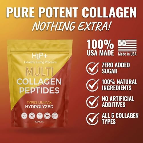 Healthy Living Proteins | Multi Hydrolyzed Collagen Peptides Type I, II, III, V, & X | Grass Fed Bovine, Wild Caught Marine, Free Range Chicken | Gluten Free (Unflavored, 1 Pound (Pack of 1))