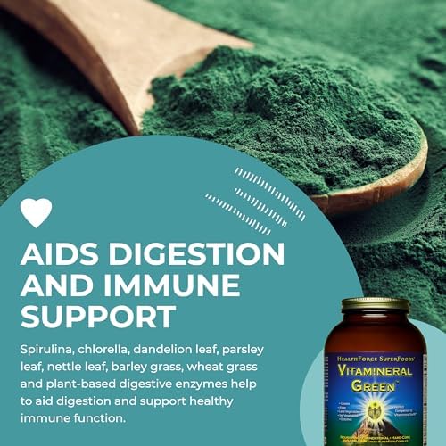 HEALTHFORCE SUPERFOODS Vitamineral Green - Mineral Supplement for Immune & Thyroid Support - Green Powder Supplement with Ingredients from the Land - Gluten-Free & Vegan - 150 Grams