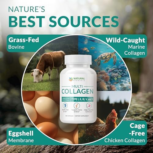 Multi Collagen 180 Protein Capsules - Type I, II, III, V, X Collagen Pills - Proprietary Blend of Eggshell, Chicken