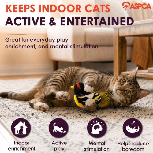 ASPCA Chirping Bird Cat Toy – Catnip-Infused Plush Bird Toy with Realistic Sound, Interactive Cat Toy for Indoor Cats, Encourages Pouncing, Batting & Natural Hunting Play