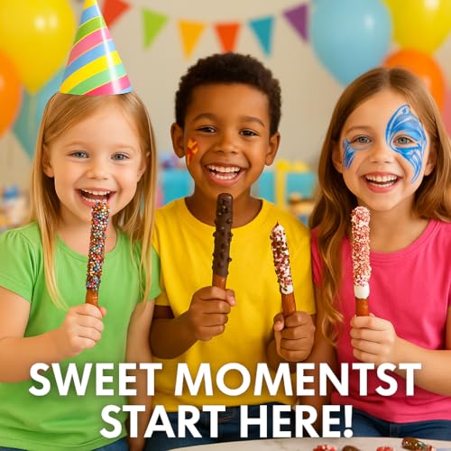 Chocolate Covered Pretzel Rods Gourmet Pretzel Sticks with Rainbow Sprinkles & Assorted Toppings Bulk 50 pack Individually Wrapped Chocolate Covered