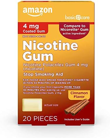 Amazon Basic Care Nicotine Polacrilex Coated Gum 4 mg (nicotine), Cinnamon Flavor, Stop Smoking Aid, Quit Smoking, Reduces Nicotine Cravings, 160 Count