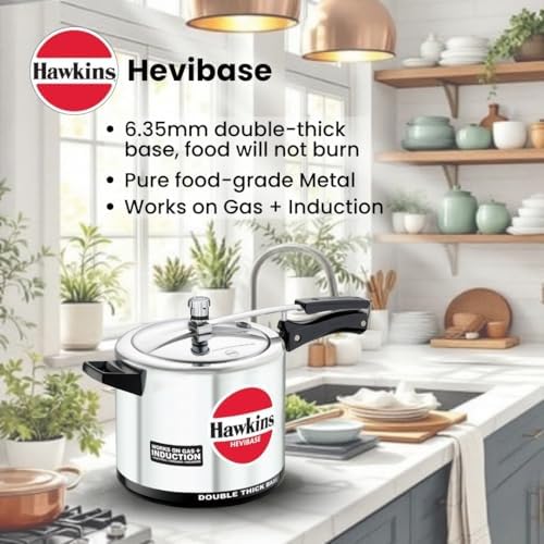 Hawkins Aluminium 5 Litre Hevibase Pressure Cooker, Induction Inner Lid Cooker, Silver (Ih50)