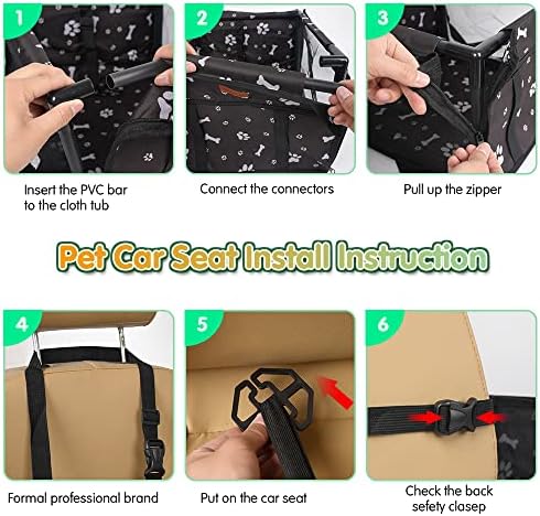 Dog Car Seat Puppy Portable Pet Booster Car Seat with Clip-On Safety Leash and PVC Support Pipe, Anti-Collapse,Perfect for Small Pets