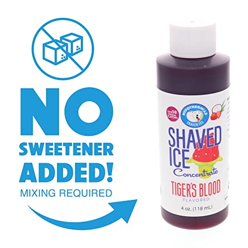 Hypothermias Shaved Ice and Snow Cone Syrup Unsweetened Flavor Concentrate - 4 Fl Oz - Makes 1 Gallon of Ready to Use Syrup - Tiger's Blood - Must