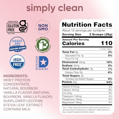 Simply tera's Pure Whey Protein Powder, Dark Chocolate, Clean Label - 12 Oz | Clean Whey Protein Powder, Made Without Artificial Sweeteners, Non-GMO, Kosher, rBGH-Free