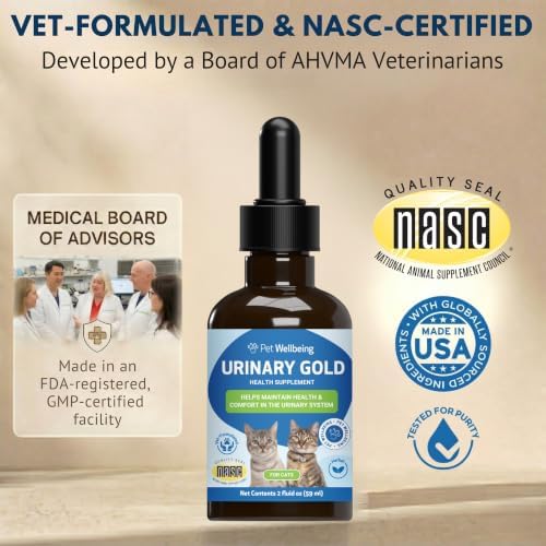 Pet Wellbeing Urinary Gold for Cats - Urinary Tract & Bladder, 2 oz | NASC Certified & Vet-Formulated Liquid Supplement with Marshmallow Root & Echinacea for Urinary System & Bladder Support