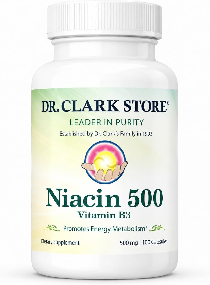 Dr Clark Niacin (Vitamin B3) Supplement – 25mg, 100 Gelatin Capsules, Supports Circulation & Healthy Cholesterol Levels