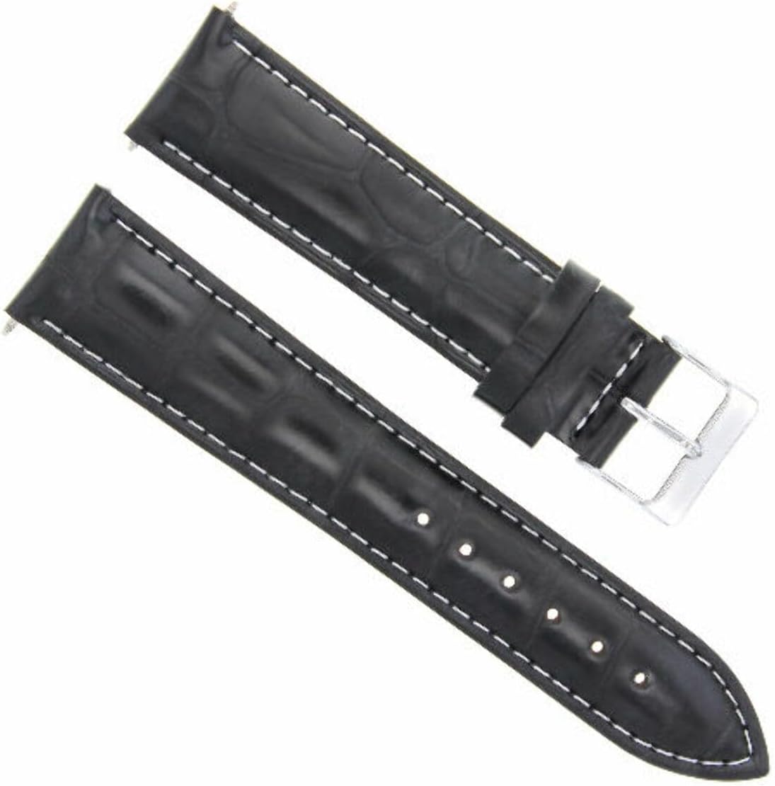 Ewatchparts 19mm Black With White Stitching Leather Watch Band Replacement Watch Strap Silver Buckle Compatible With Invicta Russian