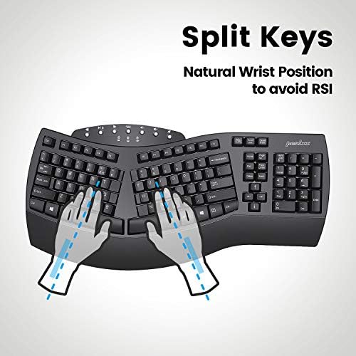 Perixx PERIBOARD-512B Wired Ergonomic Keyboard - Split Keyboard, Wrist Rest, Natural Typing - Wired USB Connectivity - US English - Black