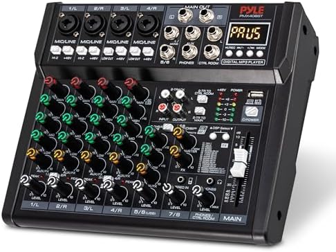 Pyle Professional Wireless DJ Audio Mixer - 4 Channel Bluetooth Controller Sound Mixer, USB Audio Interface