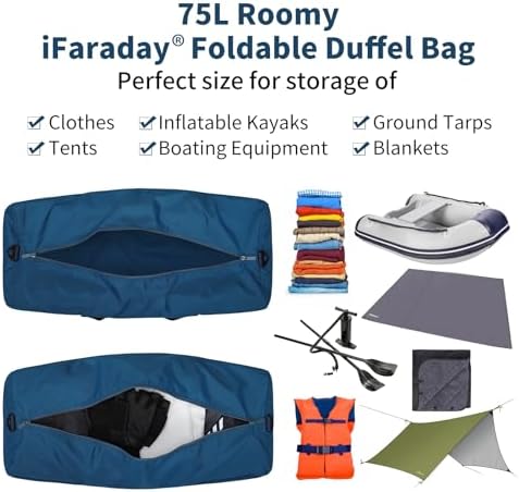 iFARADAY Foldable Duffel Bag Lightweight, 30 inch / 75L, Royal Blue