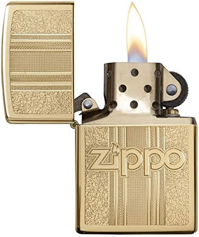 Zippo and Pattern Design High Polish Brass Pocket Lighter, One Size