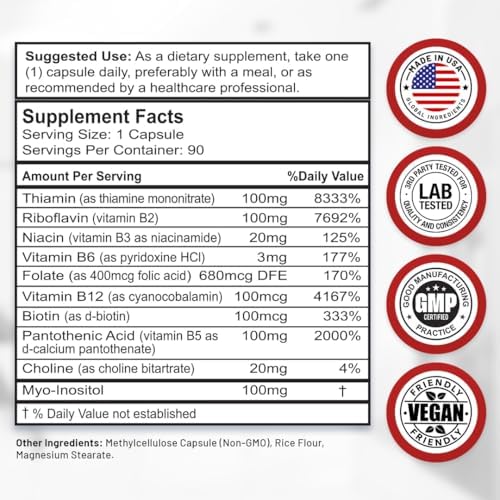 Divine Bounty Vitamin B Complex, All B Vitamins in One Capsule, 90 Count | Super B Complex Vitamins B1 B2 B3 B5 B6 B7 B9 B12 for Men & Women
