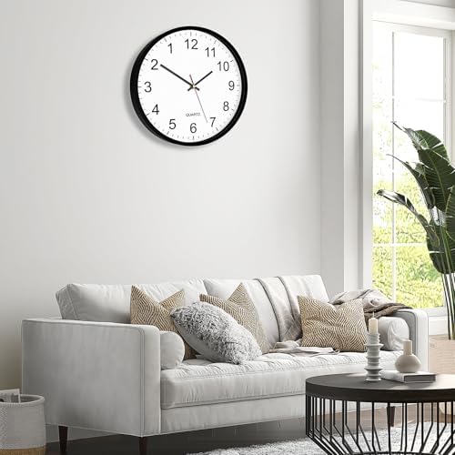 Foxtop 12 Inch Wall Clock Silent Battery Operated Analog Clock, Black