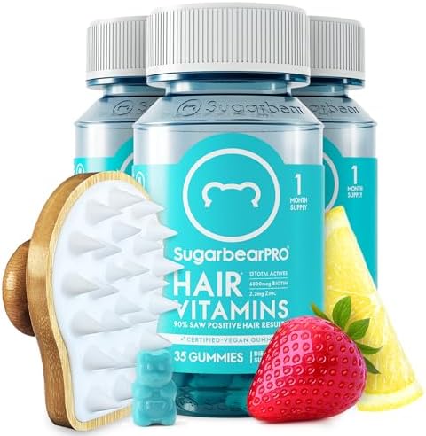 SugarbearPRO Hair Vitamin Gummy 2 Month Supply Extra Strength Biotin 6000mcg, Growth for Men & Women, Vegan Vitamin B12, MSM, Inositol, Omega 3, Elderberry, Certified Kosher, Halal, Cruelty-Free