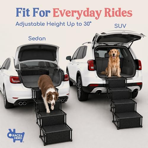 Race&Herd 18.5" Stairs for Dogs to Get in Car — Folding Dog Steps (Onyx) | Dog Stairs for Large Dogs