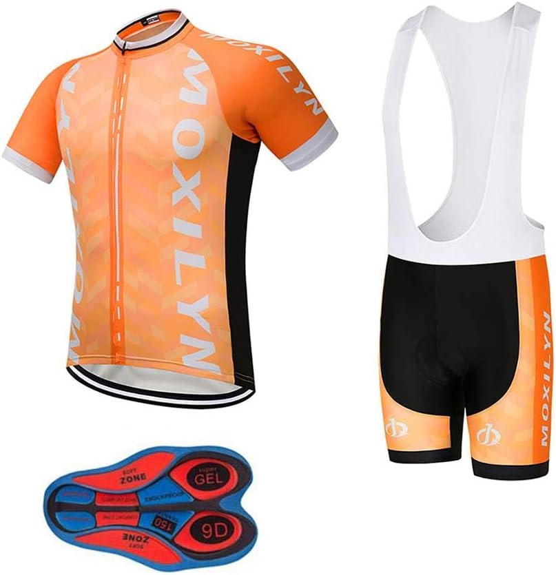 Men's Quick-Dry Cycling Jersey Set Road Bike Bicycle Shirt + Bib Shorts with 9D Gel Pad MTB Riding Clothing Kit