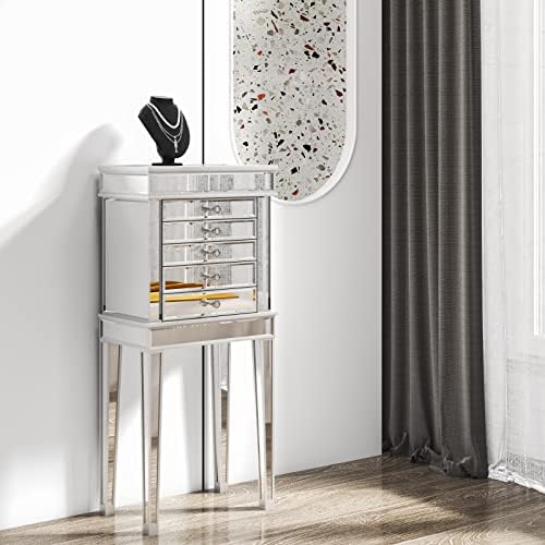 VINGLI Mirrored Jewelry Armoire, Mirror Jewelry Cabinet Standing with 6 Drawers & 2 Side Doors, Jewelry Armoire Cabinet, Standing Jewelry Box