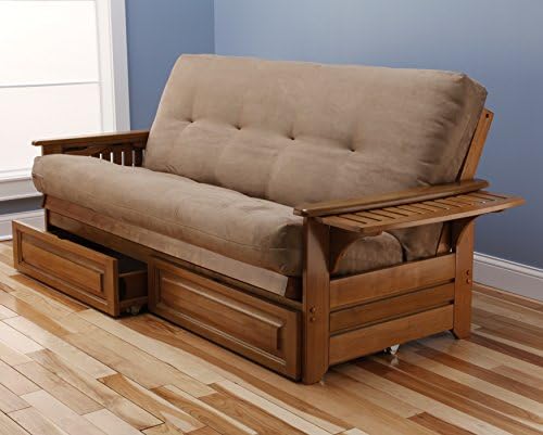 Kodiak Furniture Phoenix Futon Set with Linen Stone Mattress and Storage Drawers, Full, Barbados