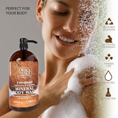 Dead Sea Collection Coconut Body Wash for Women and Men - with Pure Dead Sea Minerals and Coconut Oil - Cleanses and Moisturizes Skin - Pack of 2 (67.6 fl. oz)