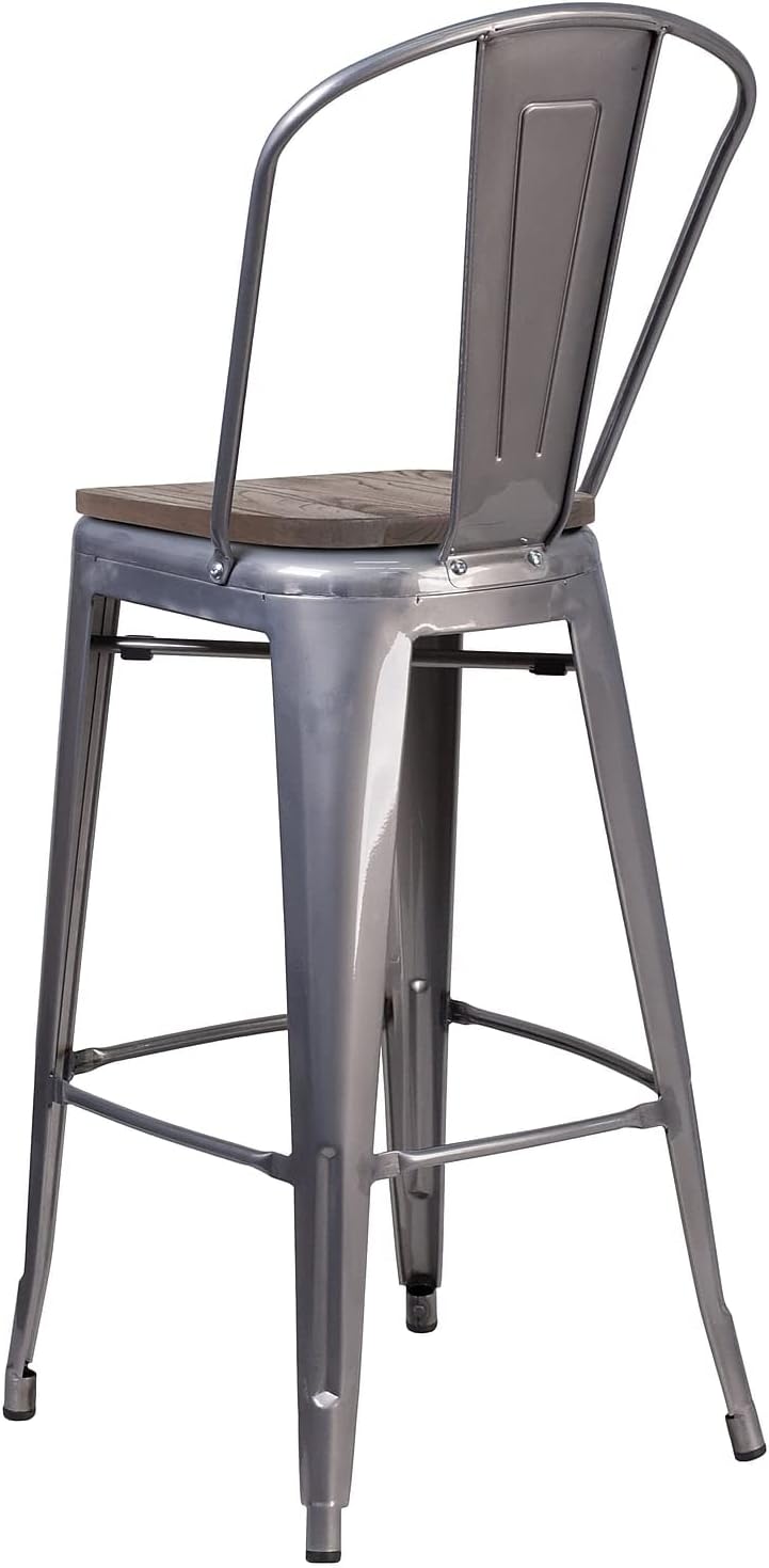 Flash Furniture 30 in Metal Barstool with Back, Blue | Commercial Grade, Removable Back, Indoor/Outdoor Use