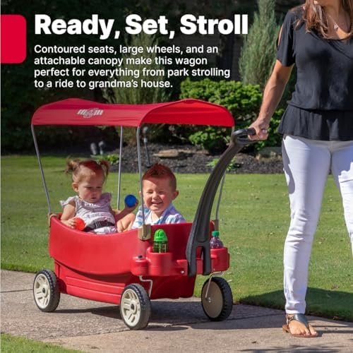 Step2 All Around Canopy Wagon, Kids Ride On Toy, Stroller Substitute, Includes Seat Belts, Made of Durable Plastic, Max Weight 75 lbs.