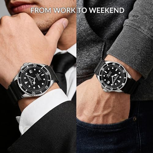 Stuhrling Original Men’s Dive Watch 42mm Stainless Steel, Japanese Quartz Mens Sport Watch, Rubber Strap, Water Resistant to 330 FT, Versatile and Comfort Fit