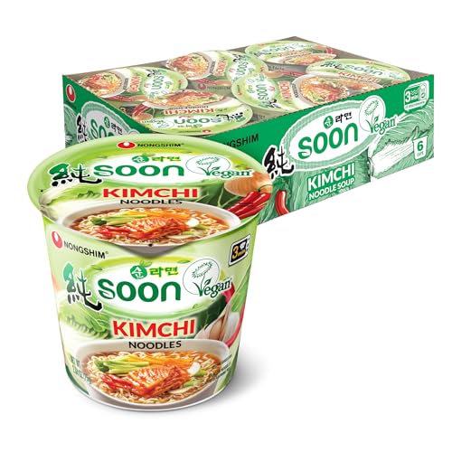 Nongshim Soon Veggie Ramyun Noodles, Signature Korean Instant Ramyun, Vegetable Flavored Broth, Vegan Noodles, Quick & Easy, Microwaveable Cup, 2.64 oz (Pack of 6)