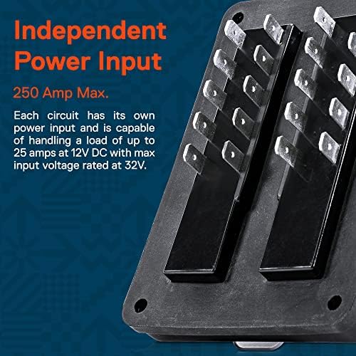 True Mods 10 Way Waterproof Fuse Box for Automotive [ATC/ATO Blade Fuses] [250 Amp] [Up to 25A per Socket] [LED Indicator] [12V - 32V DC] Auto