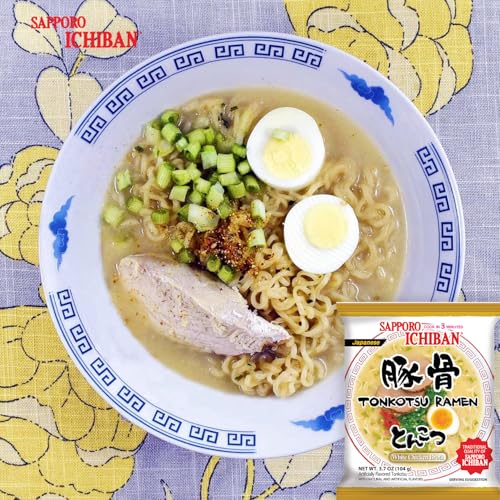 [SAPPORO ICHIBAN] Ramen Noodles, Tonkotsu Flavor, No. 1 Tasting Japanese Instant Noodles 3.5 Oz. (3.7 Ounce (Pack of 24))