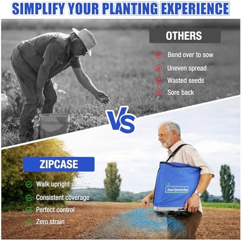 Zipcase 25lb Bag Seed Spreader with Waterproof Bag, Blue | 6-Level Adjustable Gate, Rare Baffle and Accurate Gears