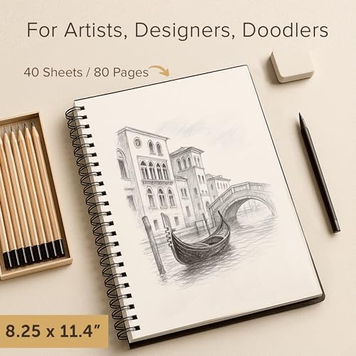 Artist’s Sketchbook Hardcover – 200GSM Very Thick Paper – Large, Spiral Sketch Book for Drawing and Mixed Media – Sketch Pad