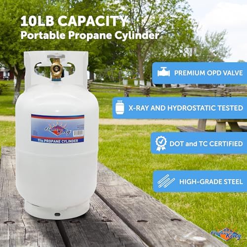 Flame King 10LB Steel Propane Tank Cylinder with Type 1 Overflow Protection Device Valve, Great for Camping, Fire Pits, Heaters, Grills, Overlanding