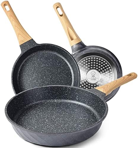 YIIFEEO Frying Pans Nonstick, Induction Frying Pan Set Granite Skillet Pans for Cooking Omelette Pan Cookware Set with Heat-Resistant Handle