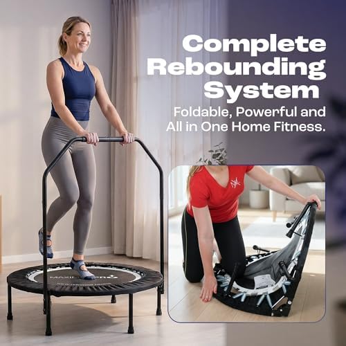 Maximus PRO Folding Rebounder Fitness Trampoline | Voted #1 Indoor Mini Exercise Trampoline for Adults with Bar | Best Home Gym for Fitness & Lose