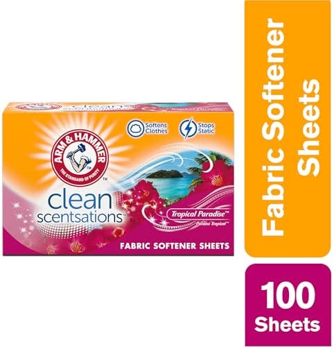 ARM & HAMMER Fabric Softener Dryer Sheets, Tropical Paradise, 100 Count | Softens Clothes, Reduces Static Cling, Long-Lasting Freshness